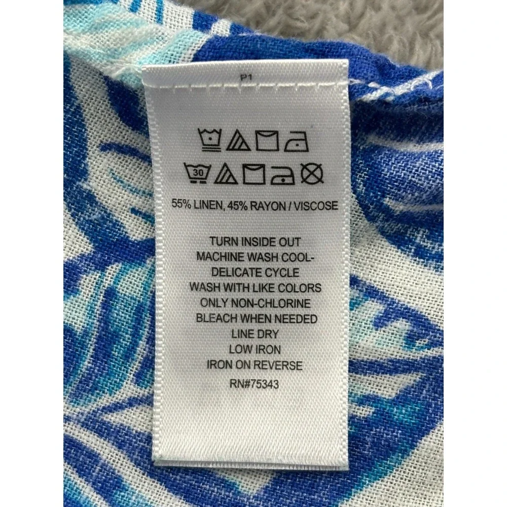 Sigrid Olsen‎ Linen Blend Open Front Long Cardigan Womens OS Blue Floral Beachy